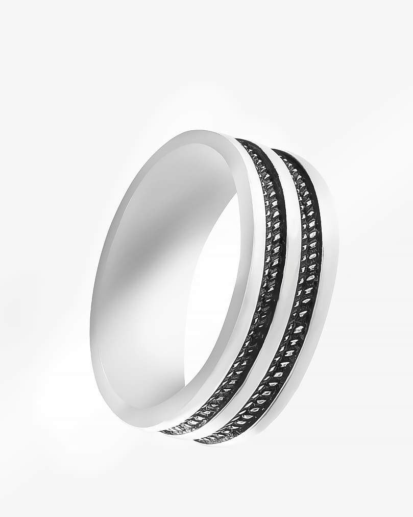 خاتم دبلة رجالي فضة 925 نقش مقلم فاخر