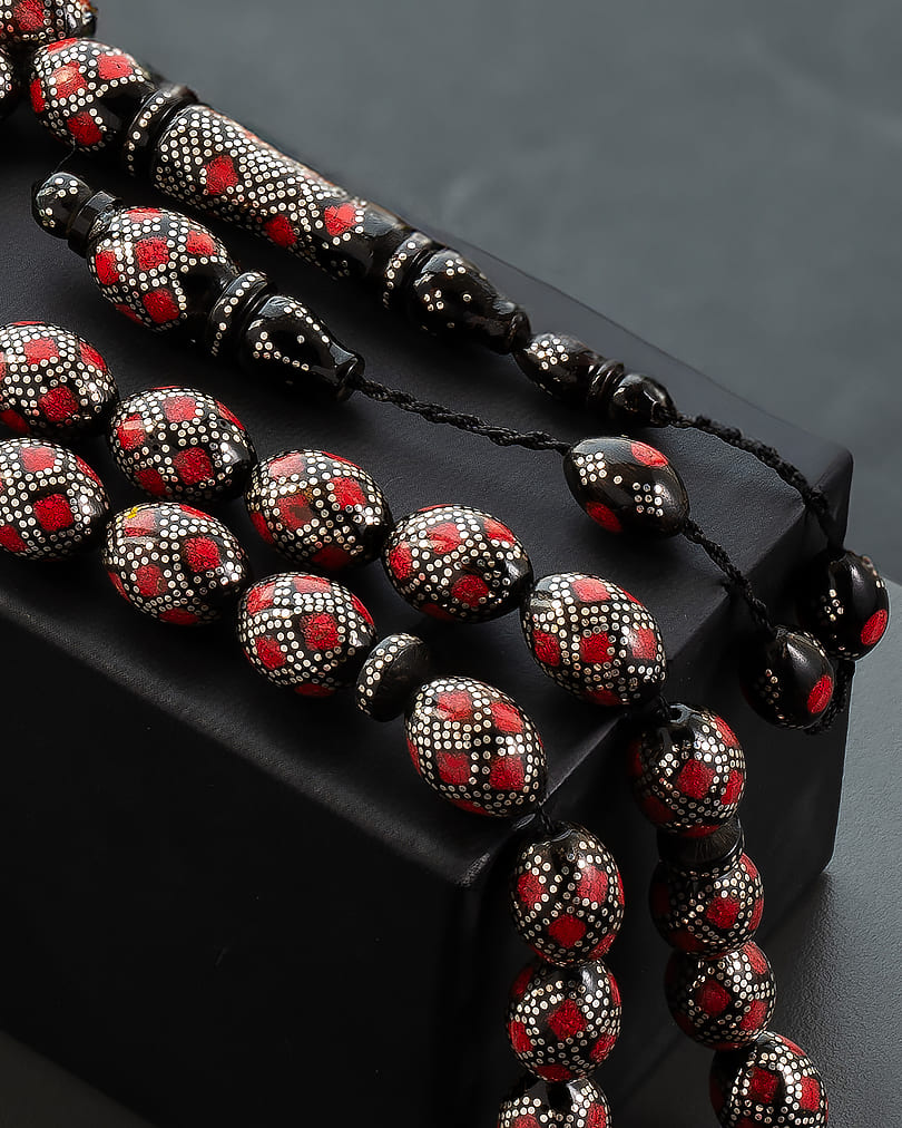 Natural Yusr Rosary decorated with silver and coral
