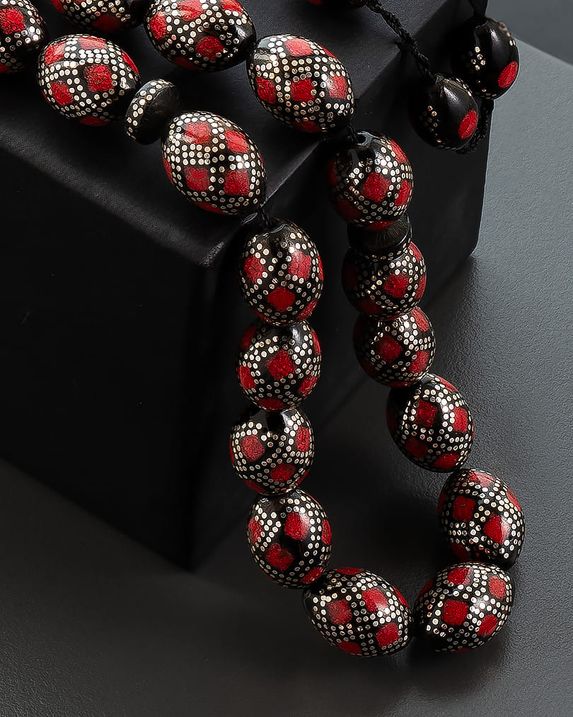 Natural Yusr Rosary decorated with silver and coral