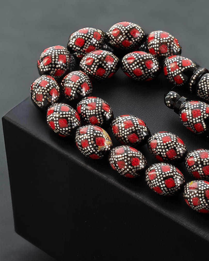 Natural Yusr Rosary decorated with silver and coral