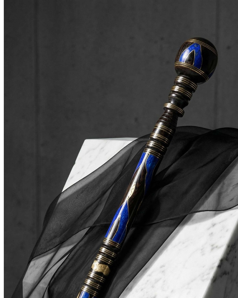 عصا عكاز خشب ايبانوس مزينة شبيه لازورد وصدف طبيعي