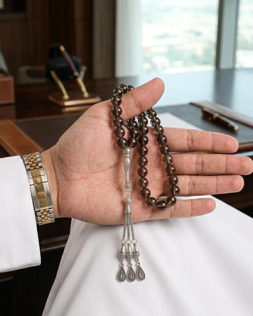 سبحة حجر كوارتز دخاني 33 خرزة