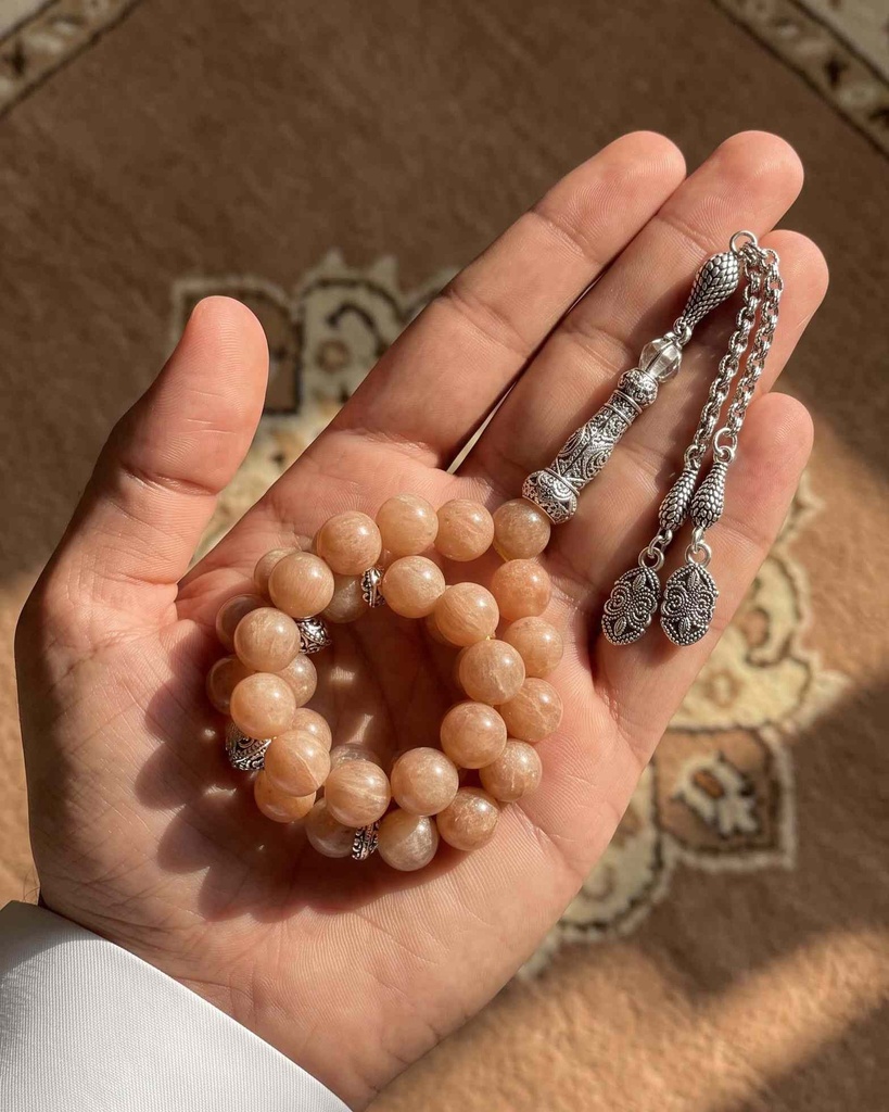 سبحة انيقة حجر جاد روز طبيعي