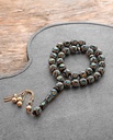 Silver-toned amber-like and turquoise-embellished rosary